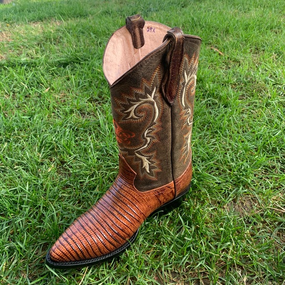 MENS COWBOY BOOTS LIZARD PRINT LEATHER HONEY BOTAS - Picture 2 of 8